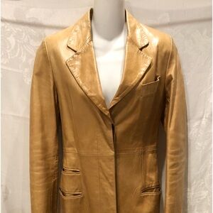 RACHELLE Tan Tailored Leather Coat 2 Very Good Condition